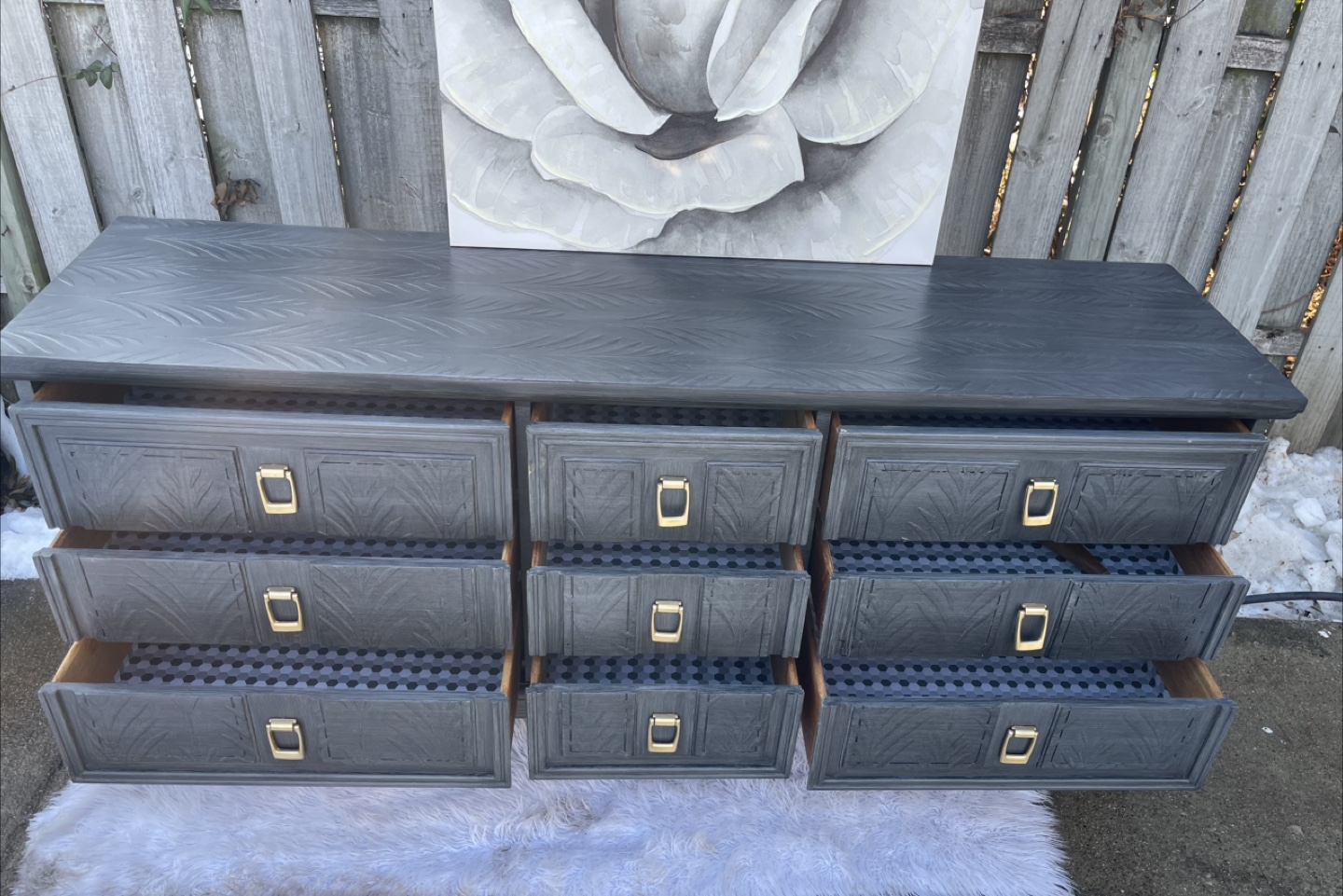 DIXIE MCM 9 drawers dresser/TV Stand redone in brushed gray - photo 5
