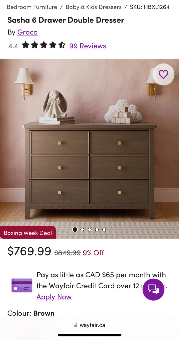 Graco Sasha 6-Drawer Double Dresser -Brown