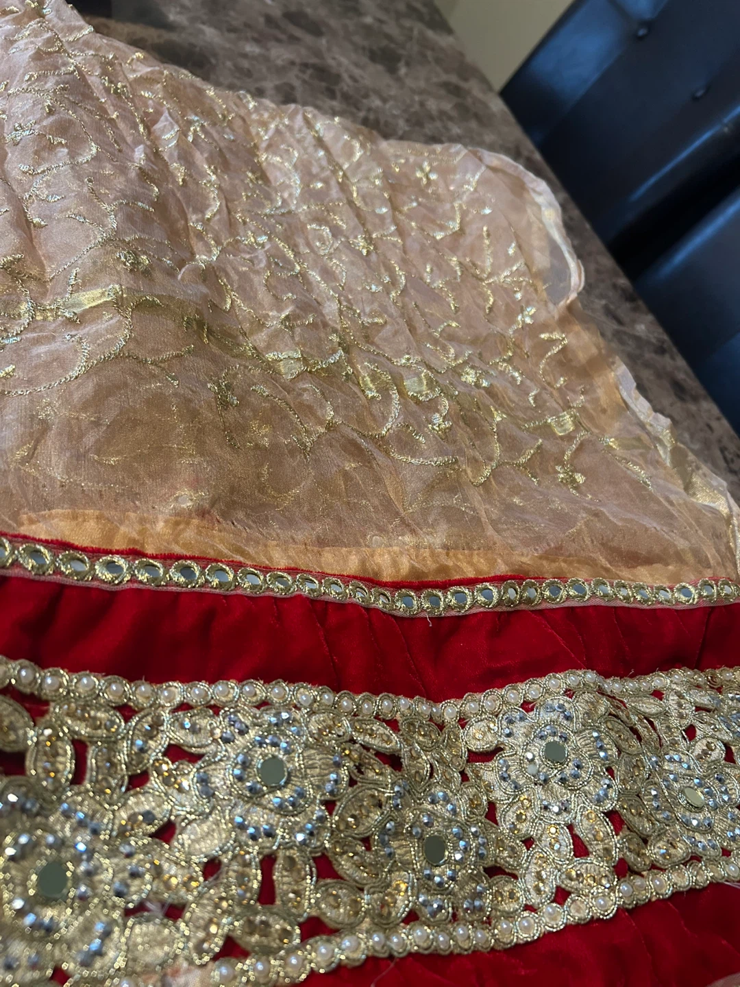 Red & Gold Embroidered dress - photo 3