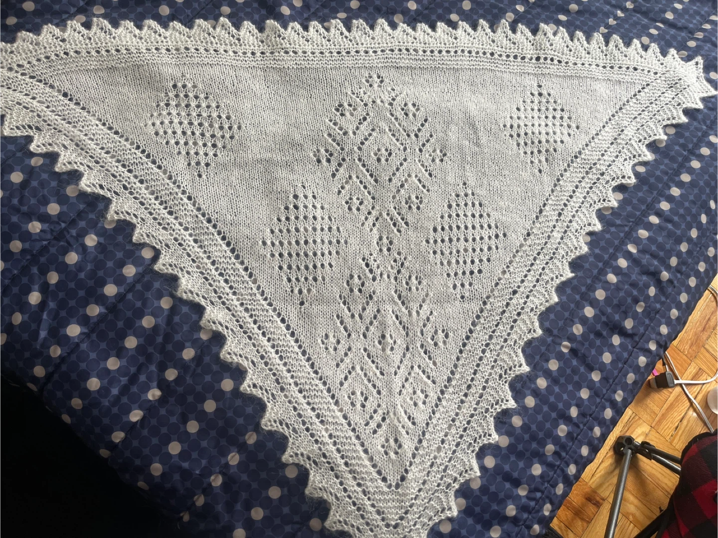 Hand-Knitted White Shawl - Approx. 48" Long - photo 3