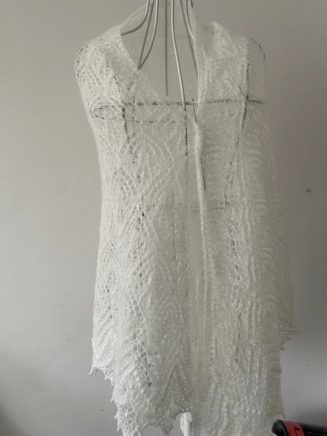 White Knit Shawl Hand Made
