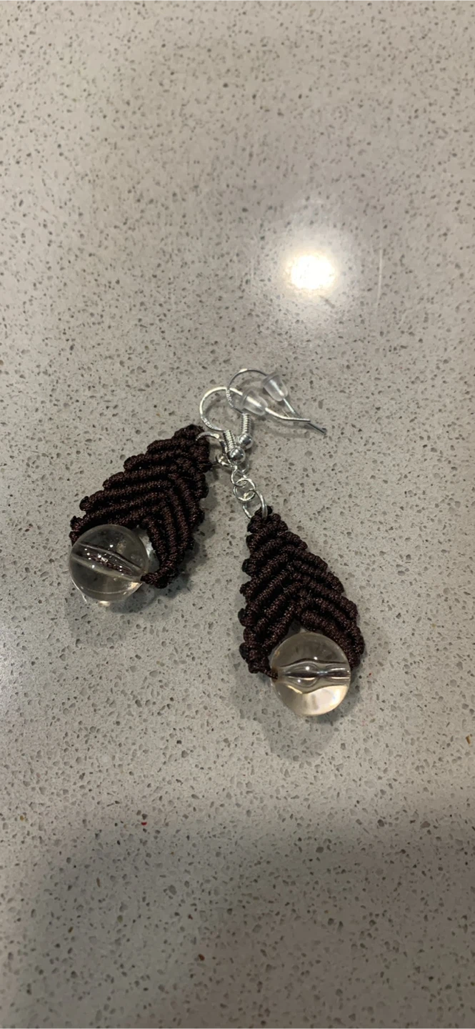 Handmade Macrame Earrings with Quartz Beads