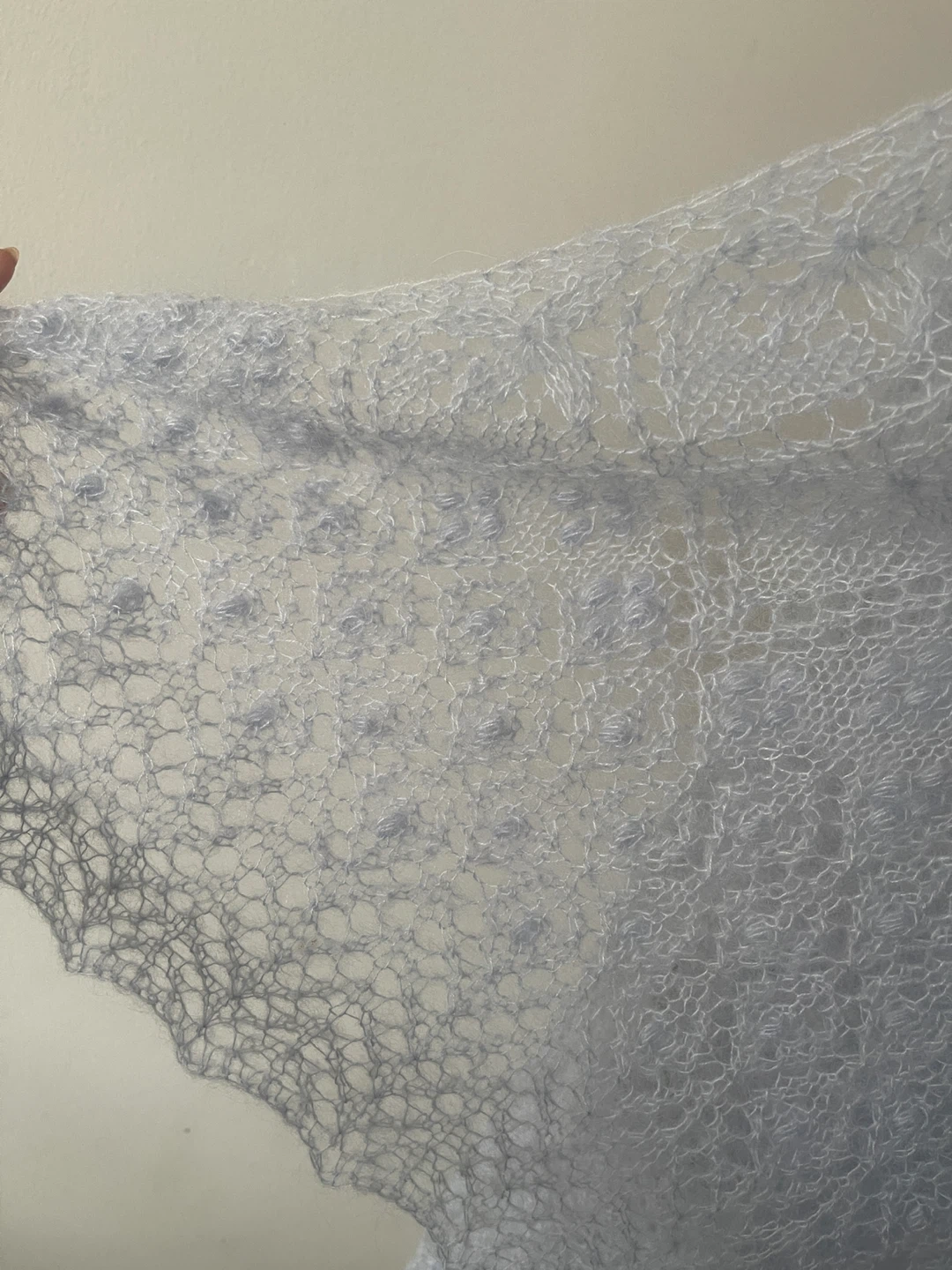 Hand Knitted Lace Shawl - Light Blue - photo 3