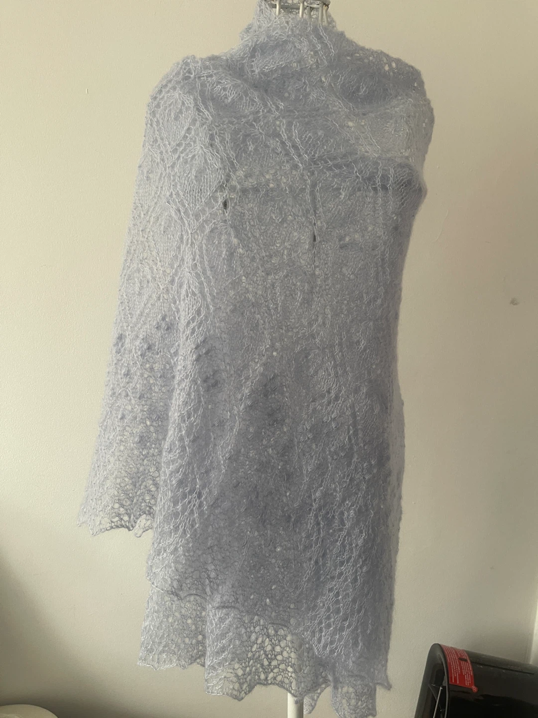 Hand Knitted Lace Shawl - Light Blue