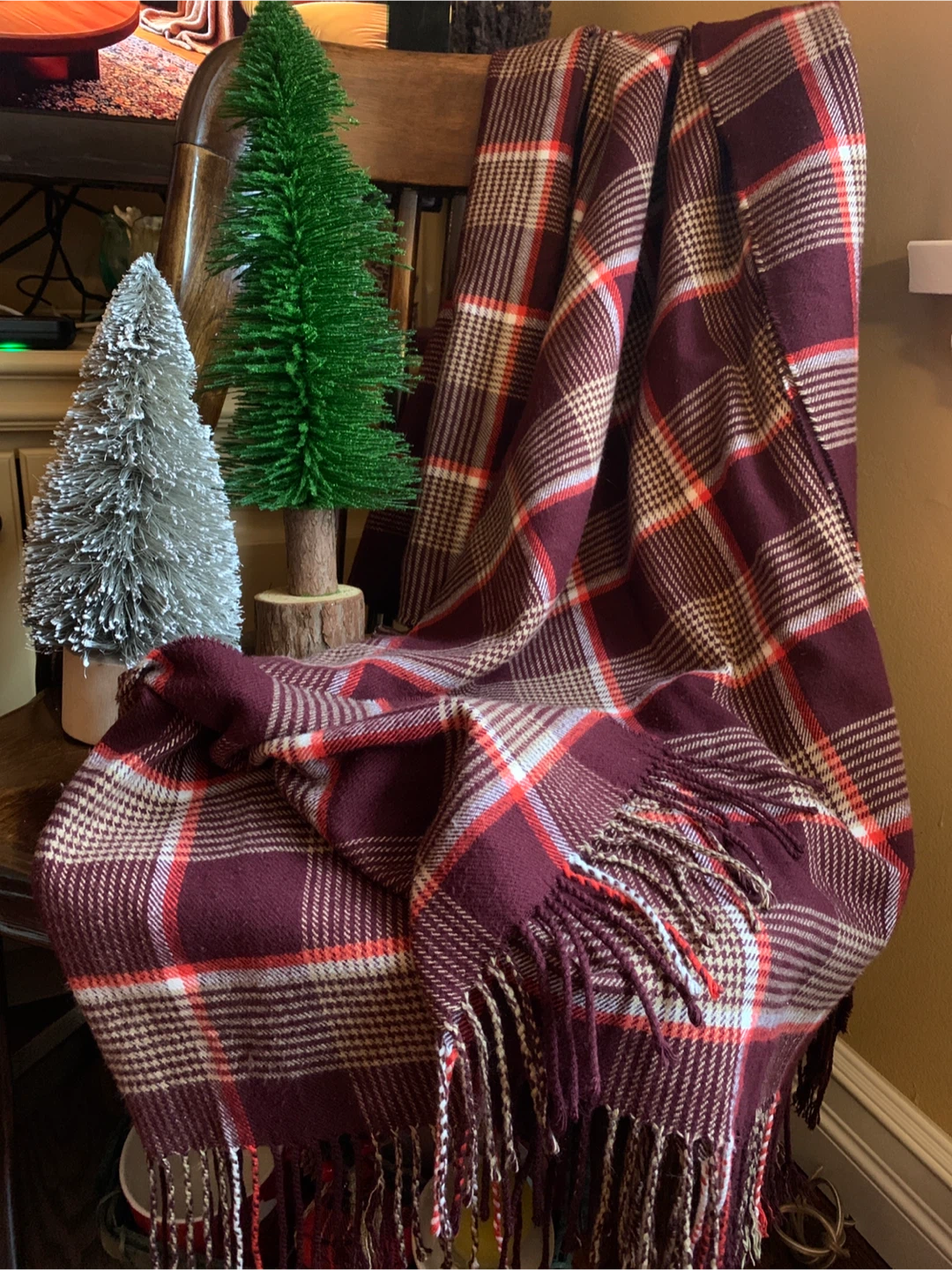 Indigo Burgundy Plaid Scarf/Wrap - photo 3