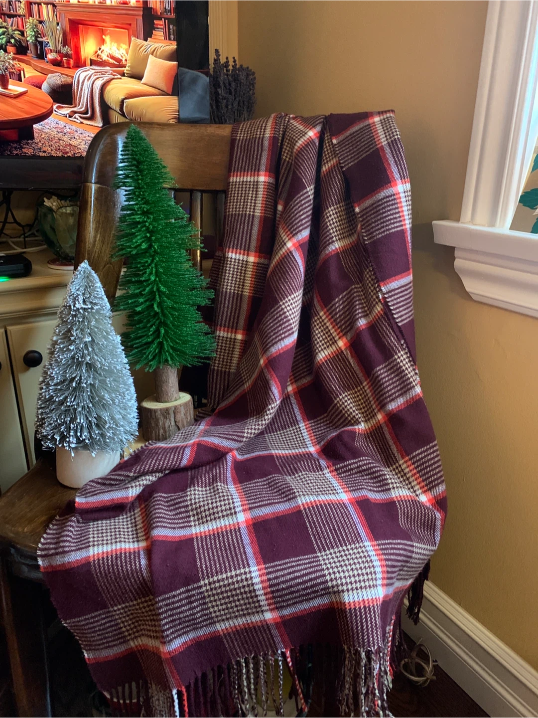 Indigo Burgundy Plaid Scarf/Wrap