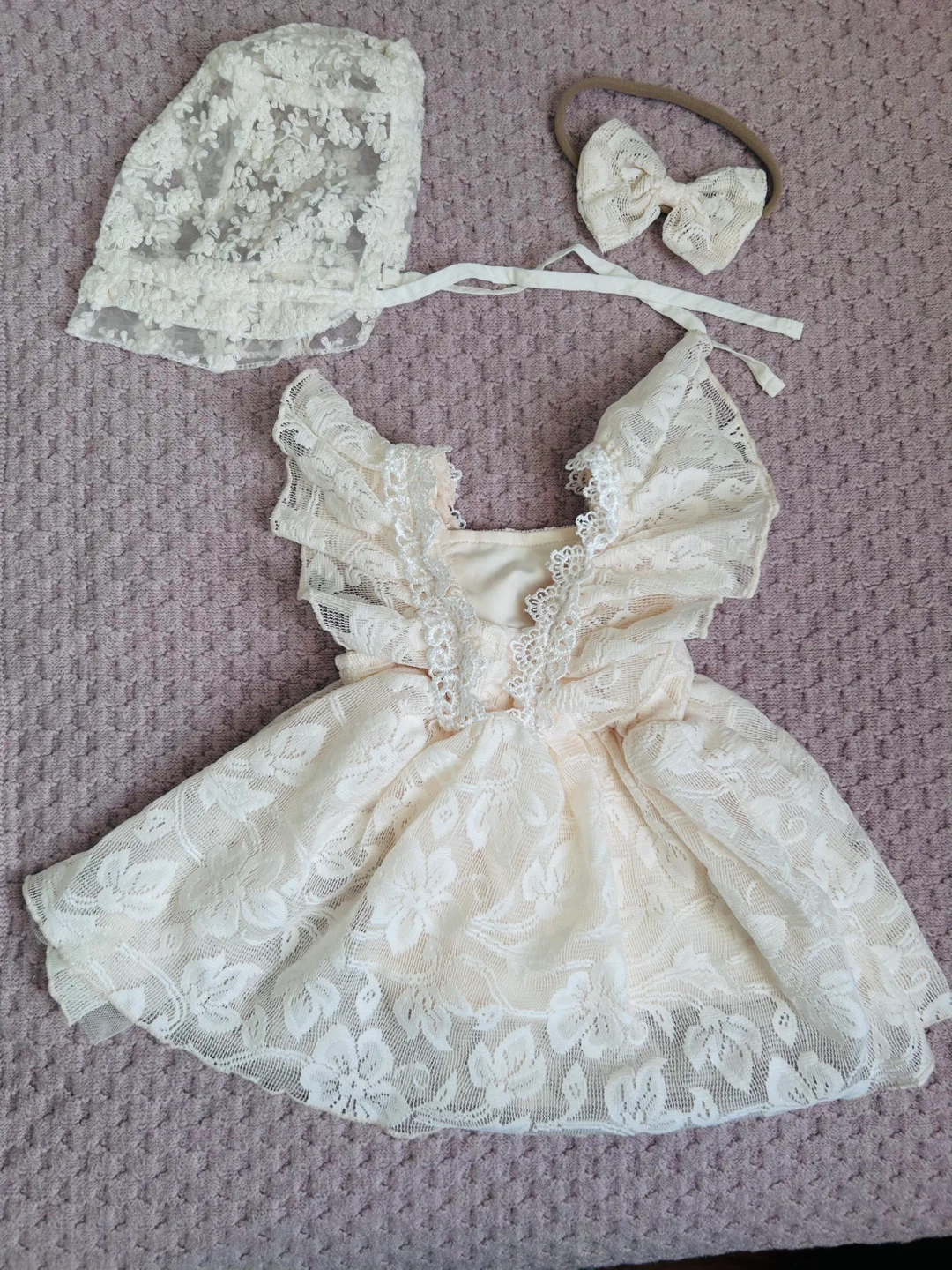 Lace Baby Dress with Bonnet & Headband - photo 2