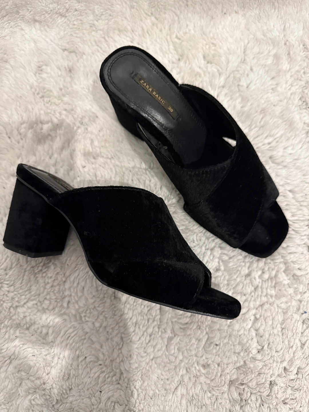 Zara Basic Black Velvet Heels - Size 36