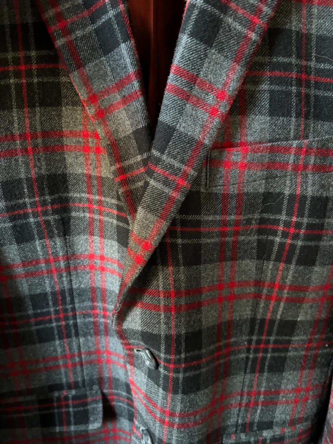 Men's Wool Plaid Blazer - Gray, Black, Red - photo 2