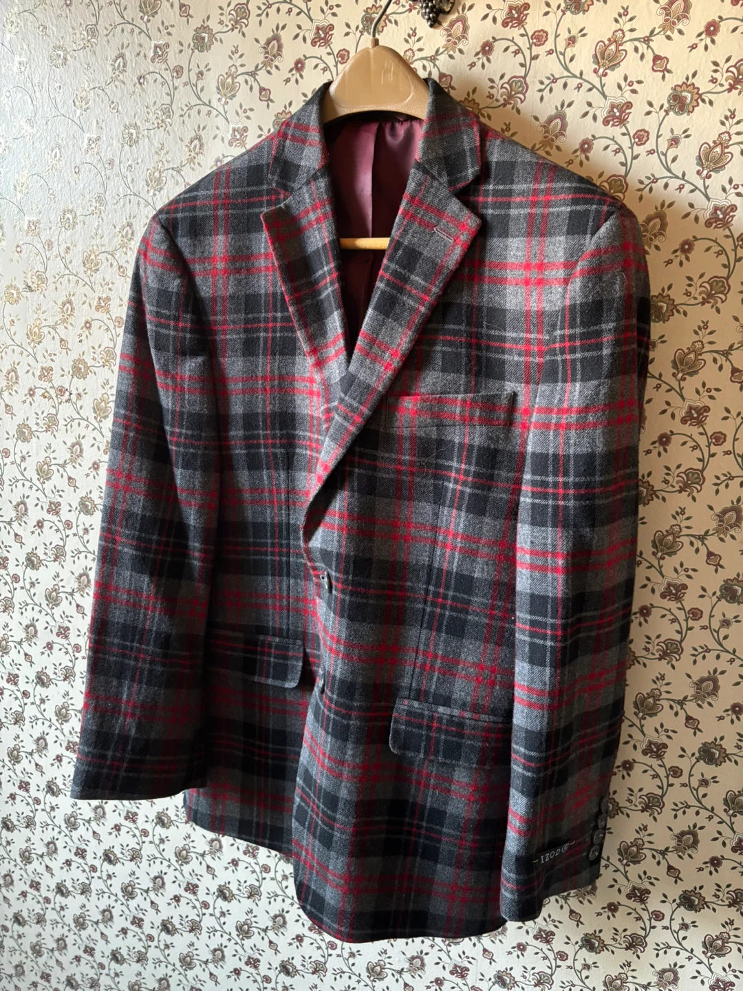 Men's Wool Plaid Blazer - Gray, Black, Red - photo 4