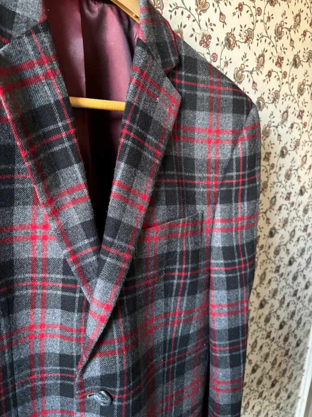 Men's Wool Plaid Blazer - Gray, Black, Red - photo 5