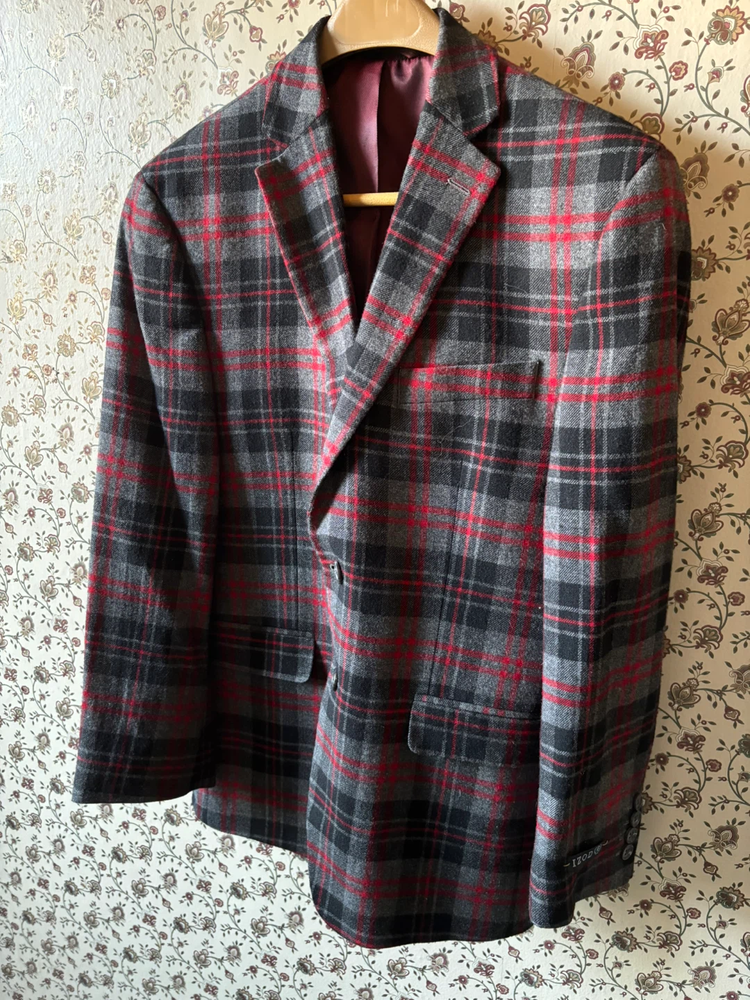 Men's Wool Plaid Blazer - Gray, Black, Red - photo 3
