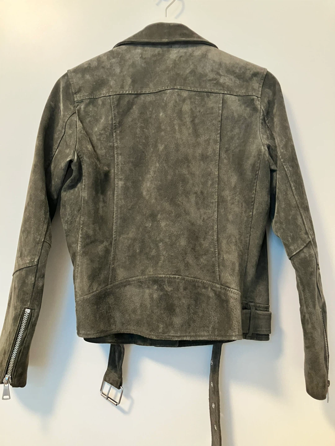 H&M Olive Green Suede Biker Jacket - Size 6 - photo 3