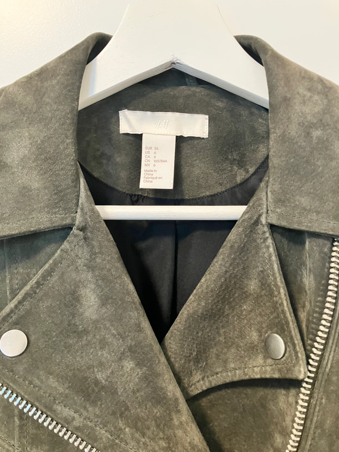 H&M Olive Green Suede Biker Jacket - Size 6 - photo 5