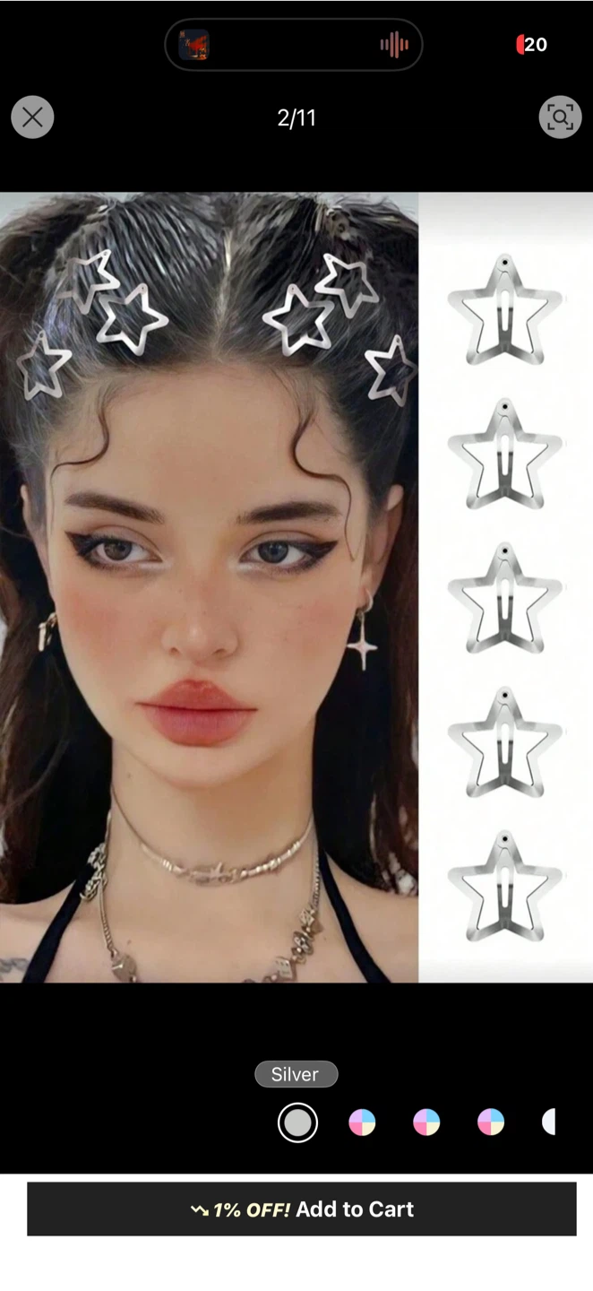 Silver Star Hair Clips - Set of 5