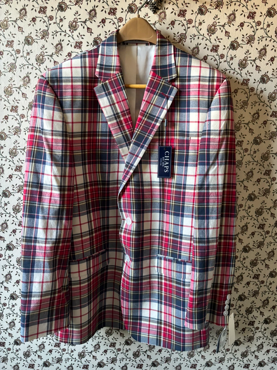 Chaps Red/White Plaid Preppy Blazer - Size 40R - photo 3