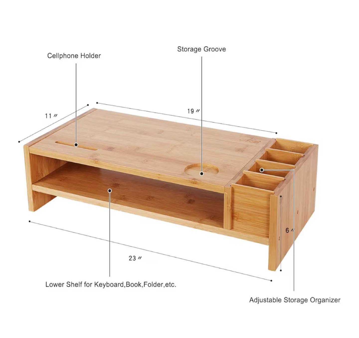 Bamboo Monitor Stand Riser with Organizer