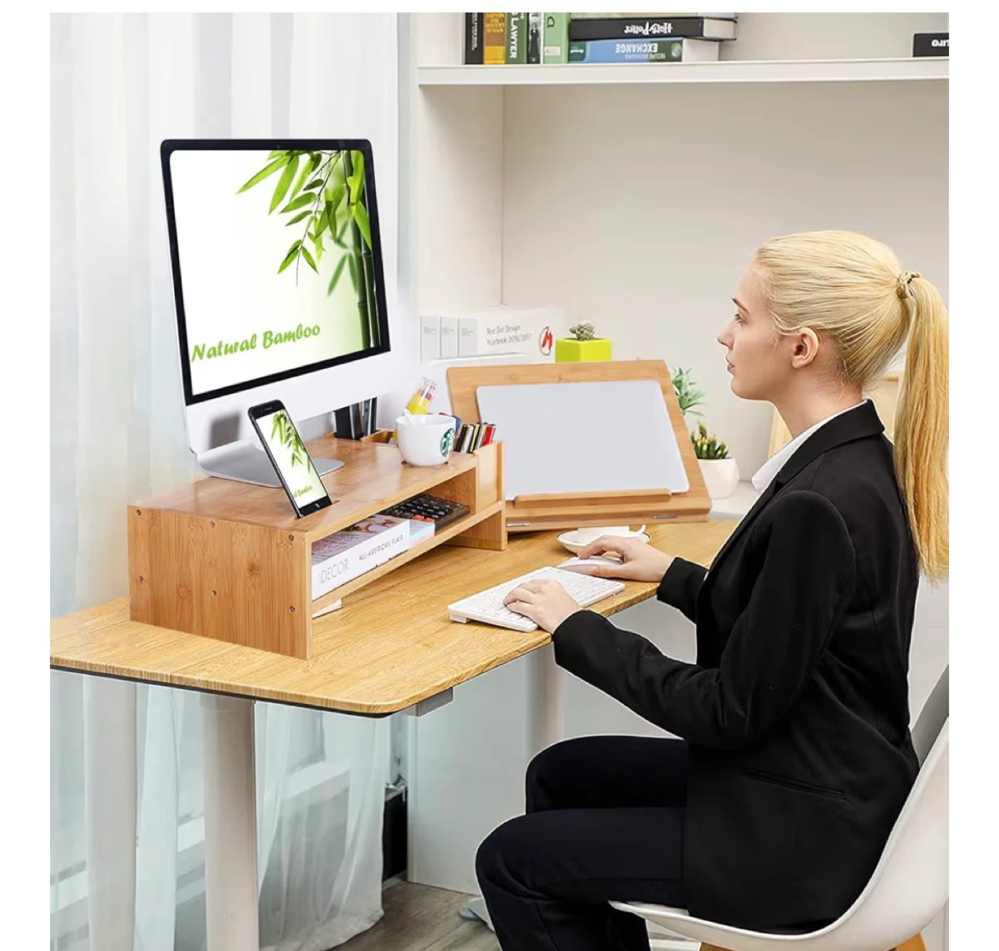 Bamboo Monitor Stand Riser with Organizer - photo 3