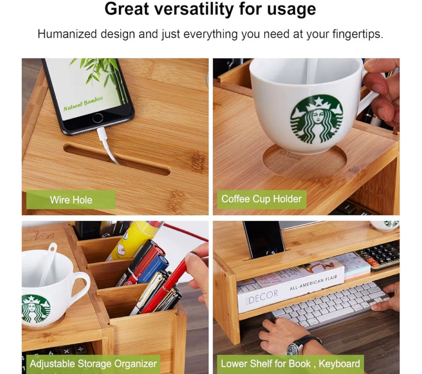 Bamboo Monitor Stand Riser with Organizer - photo 4