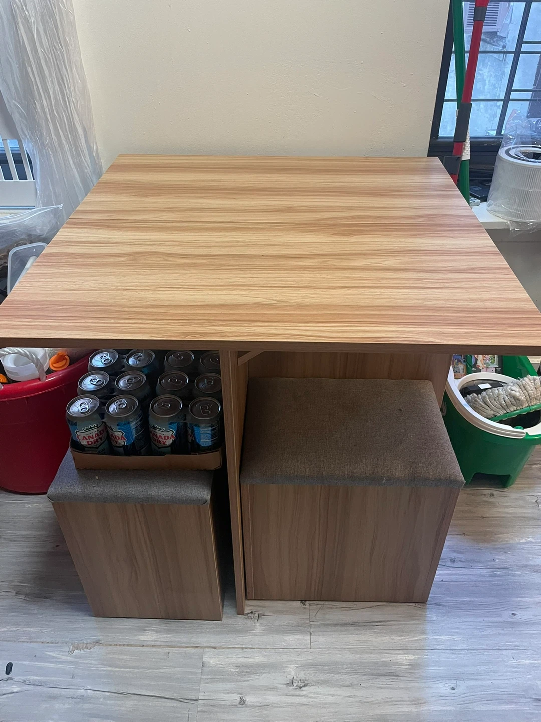 Wood Dining Table with Storage Benches