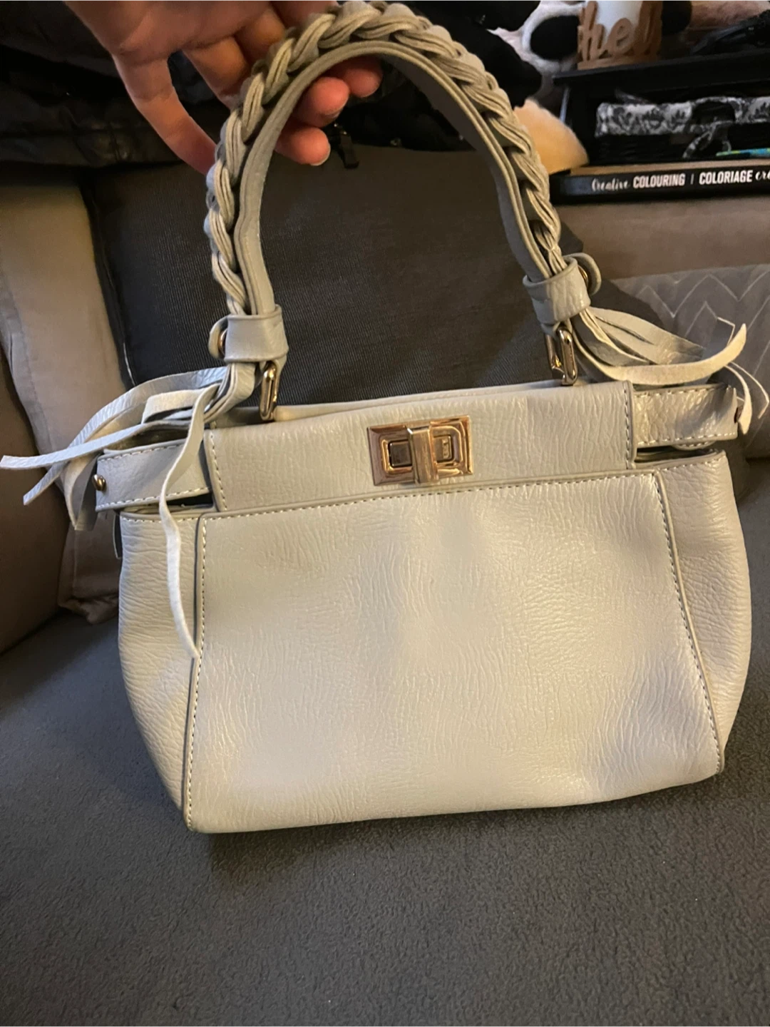 Light blue Handbag with Braided Handle - photo 4