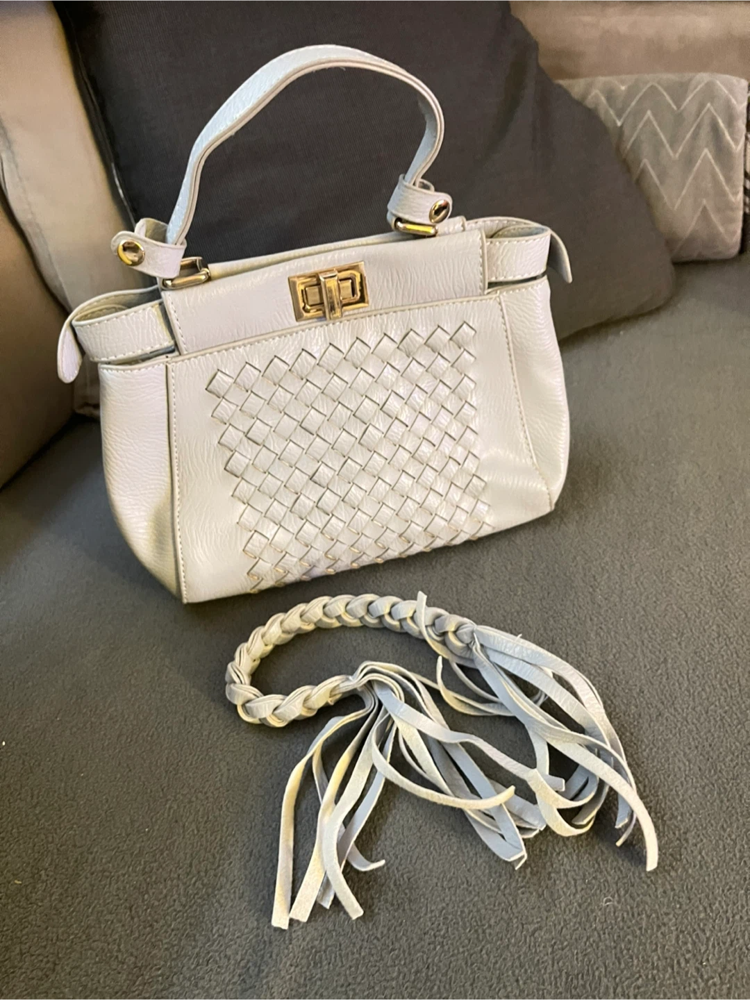 Light blue Handbag with Braided Handle - photo 3