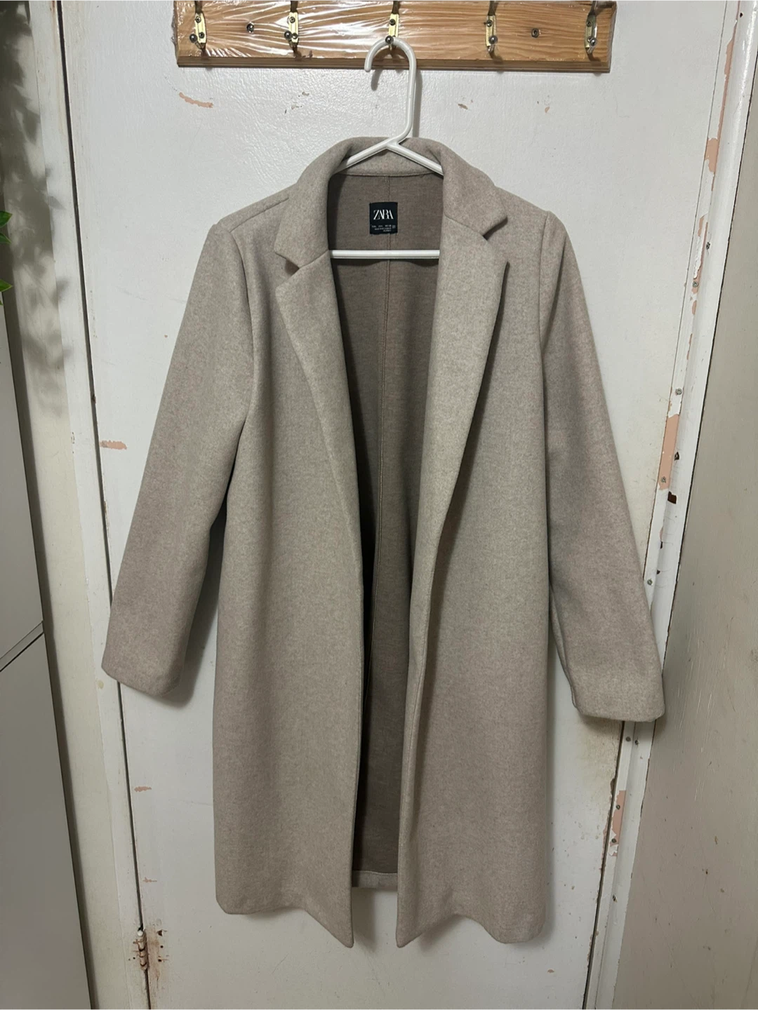 Zara Beige Wool Blend Coat - Size L