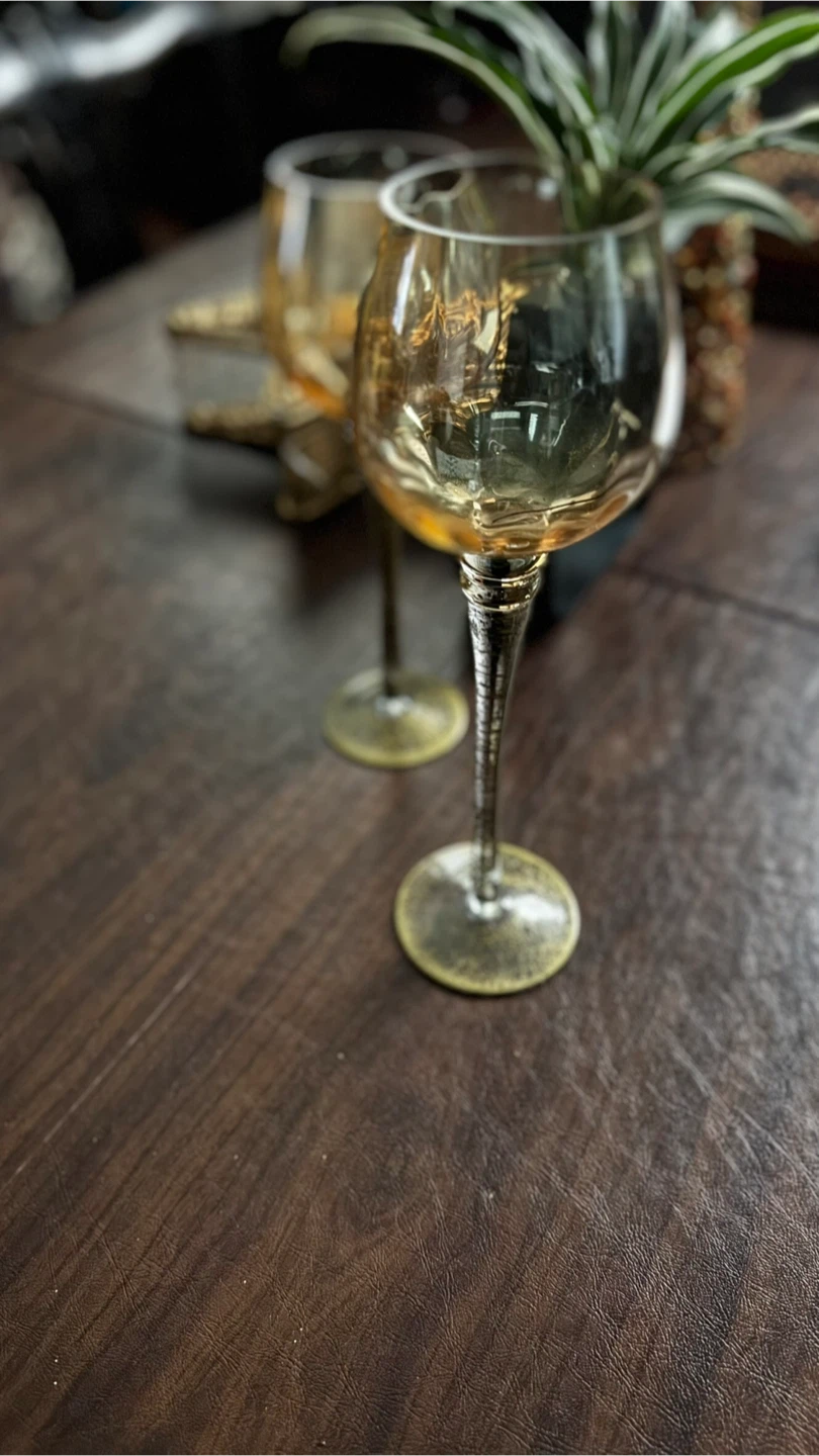 Amber Optic Glass Votives with Gold Fleck Stems - photo 2