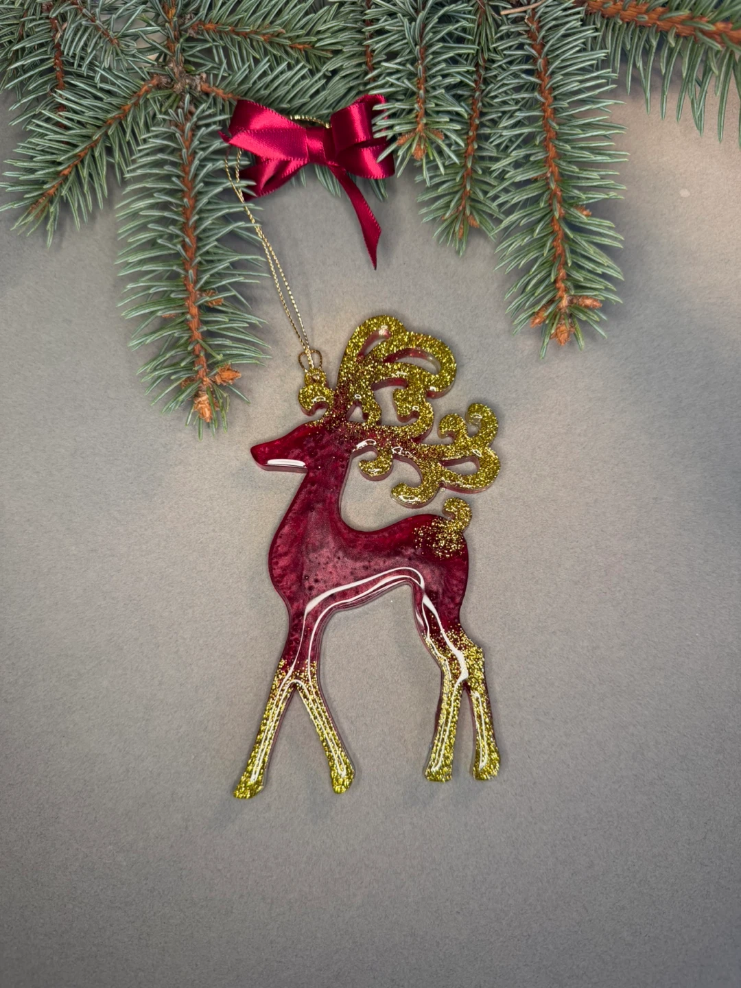 Handmade Resin Christmas Reindeer Ornaments (Set of 5) - photo 3