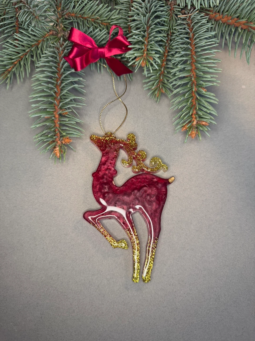 Handmade Resin Christmas Reindeer Ornaments (Set of 5) - photo 2