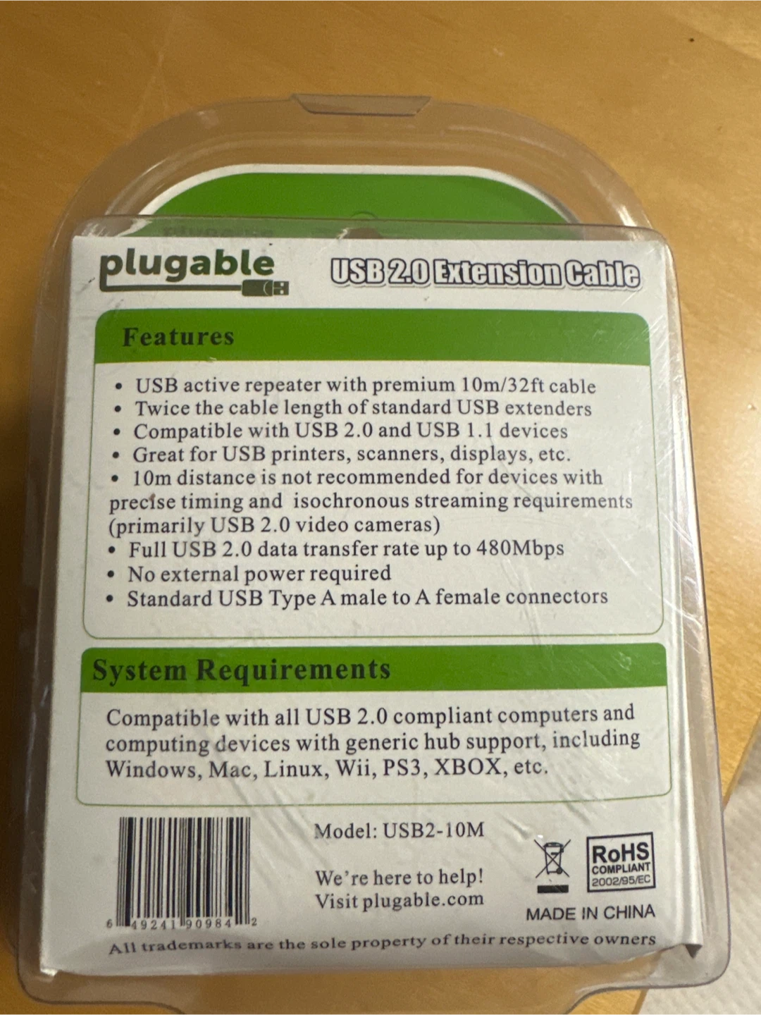 New Plugable USB 2.0 Extension Cable 32FT - photo 2