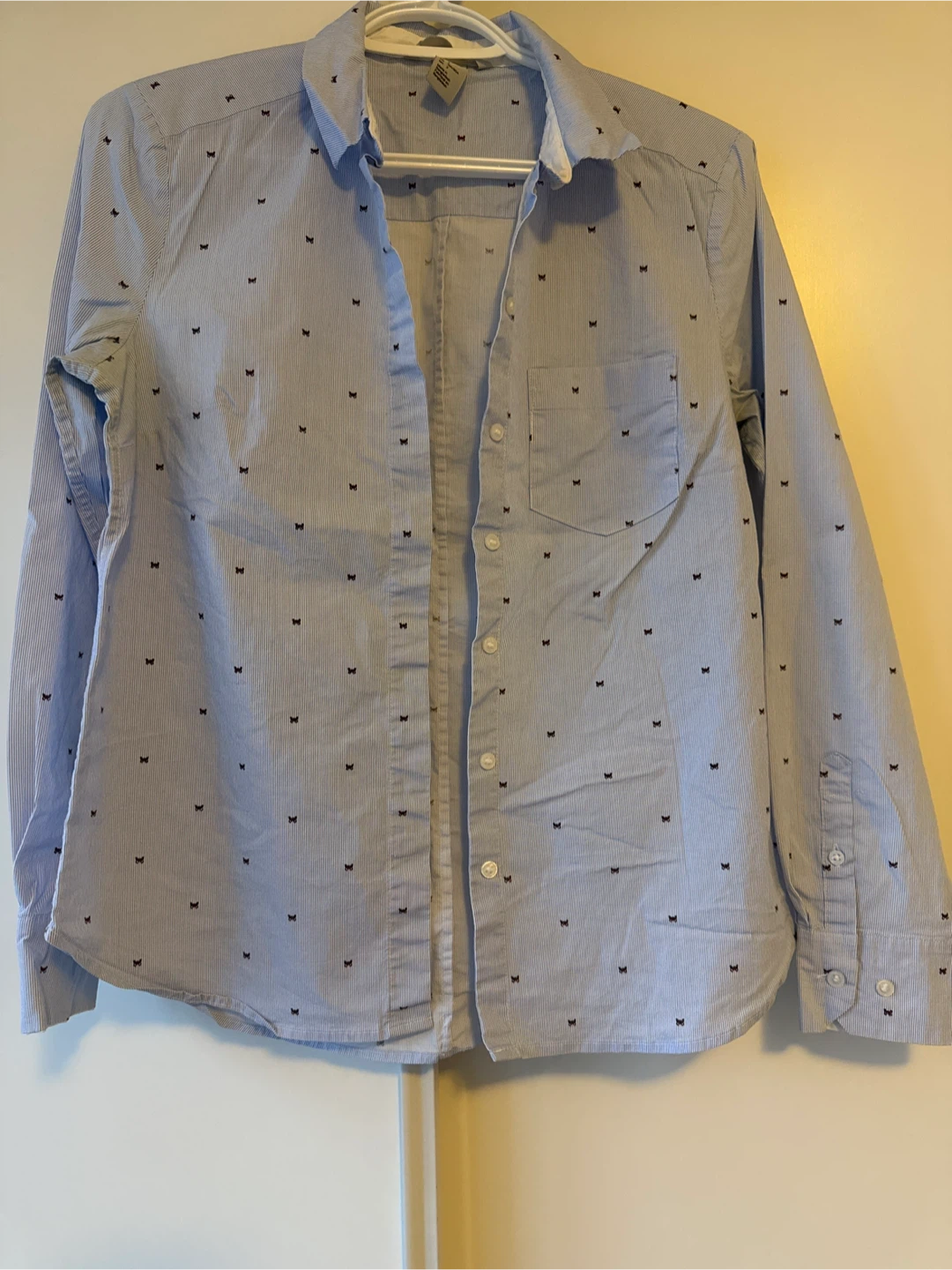Striped Button-Down Shirt with butterfly Print