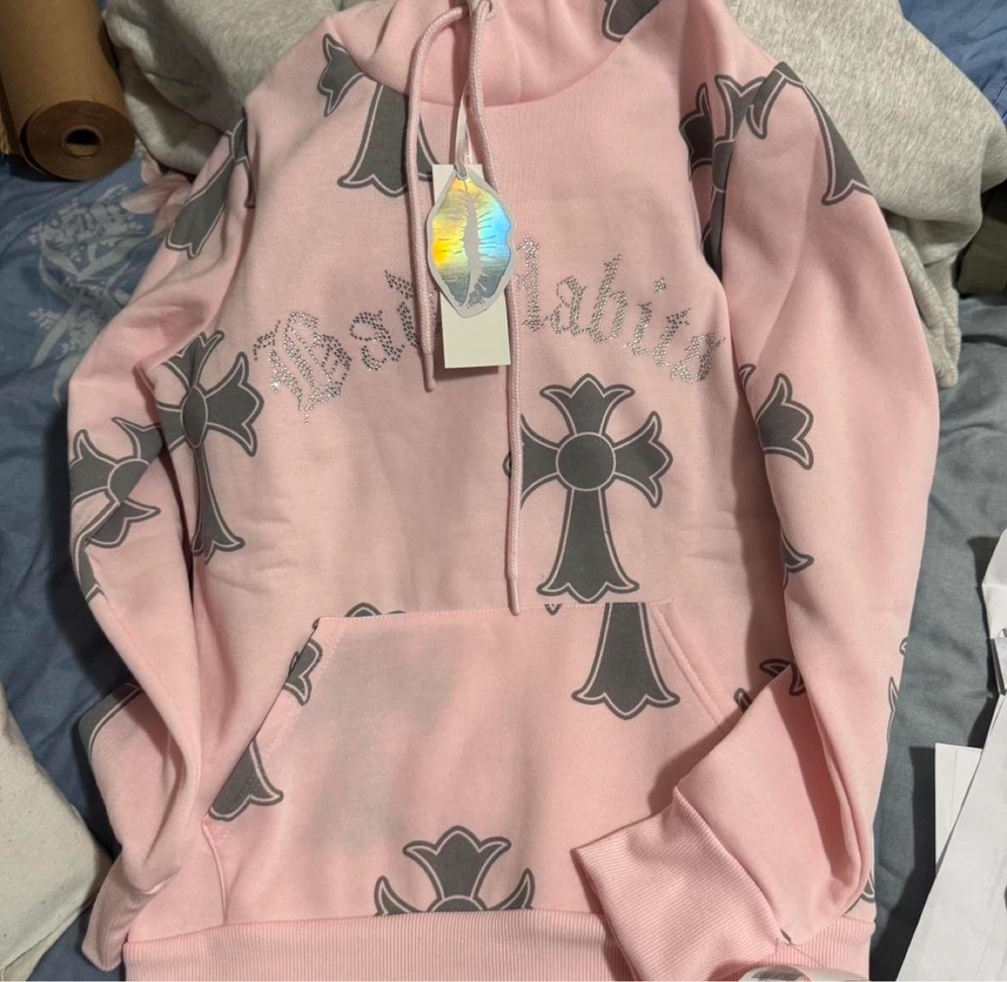 Baby Phat Pink Cross Rhinestone Hoodie