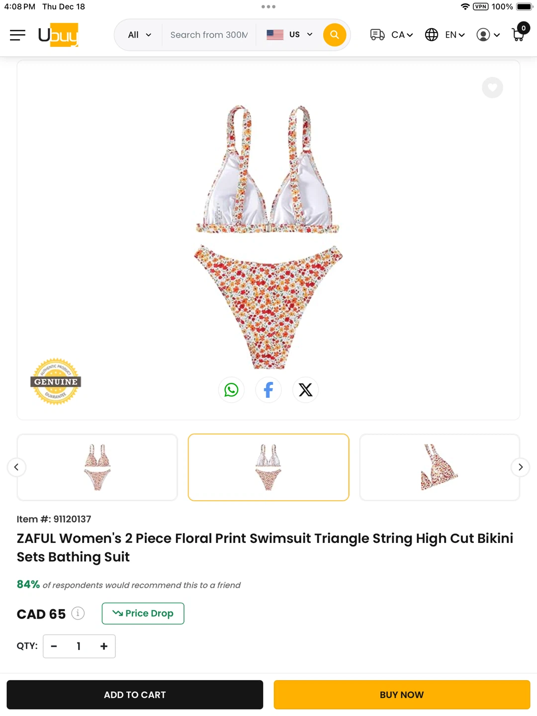 ZAFUL NWT Floral Print Bikini Set medium - photo 4