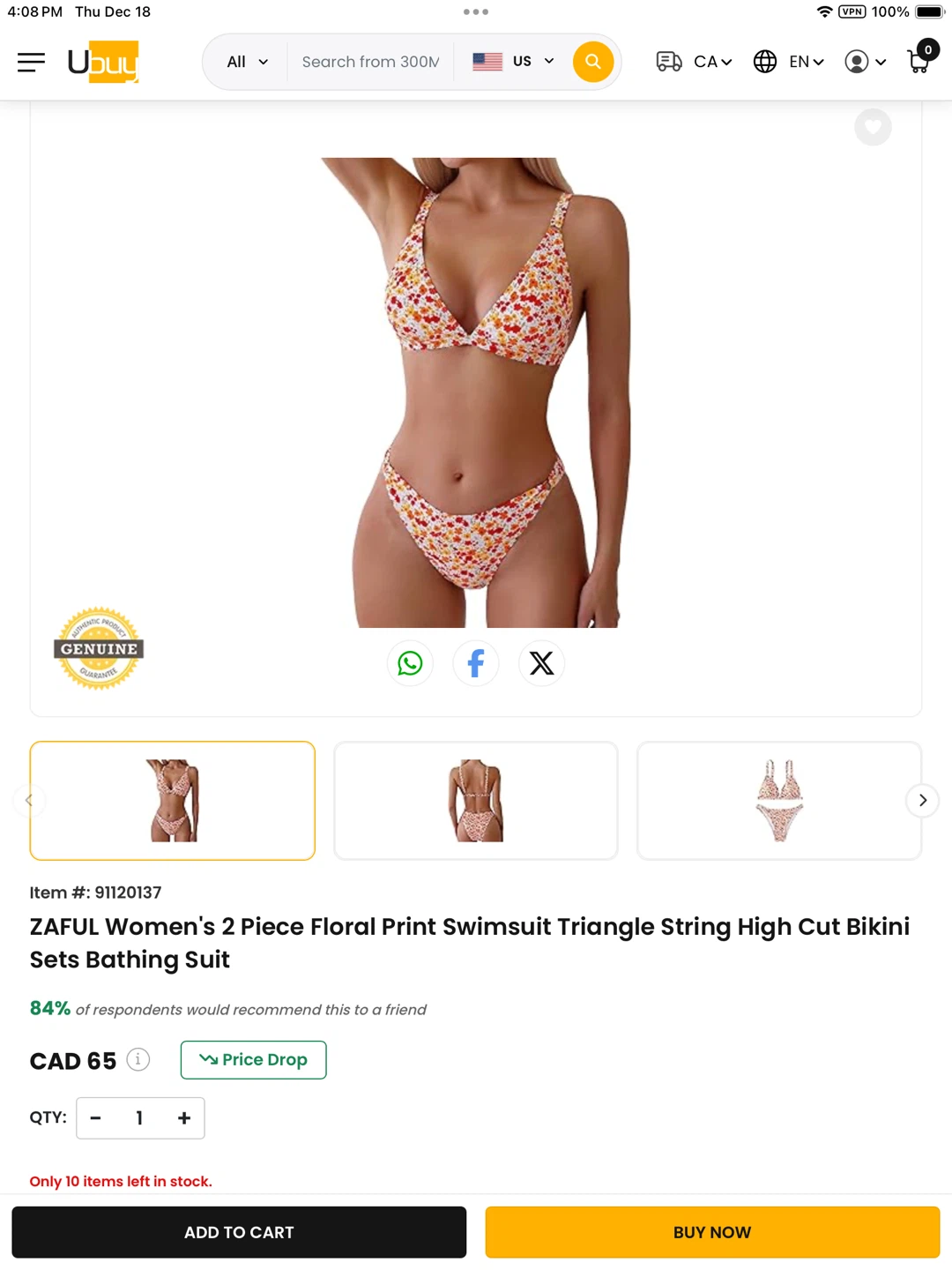 ZAFUL NWT Floral Print Bikini Set medium - photo 3