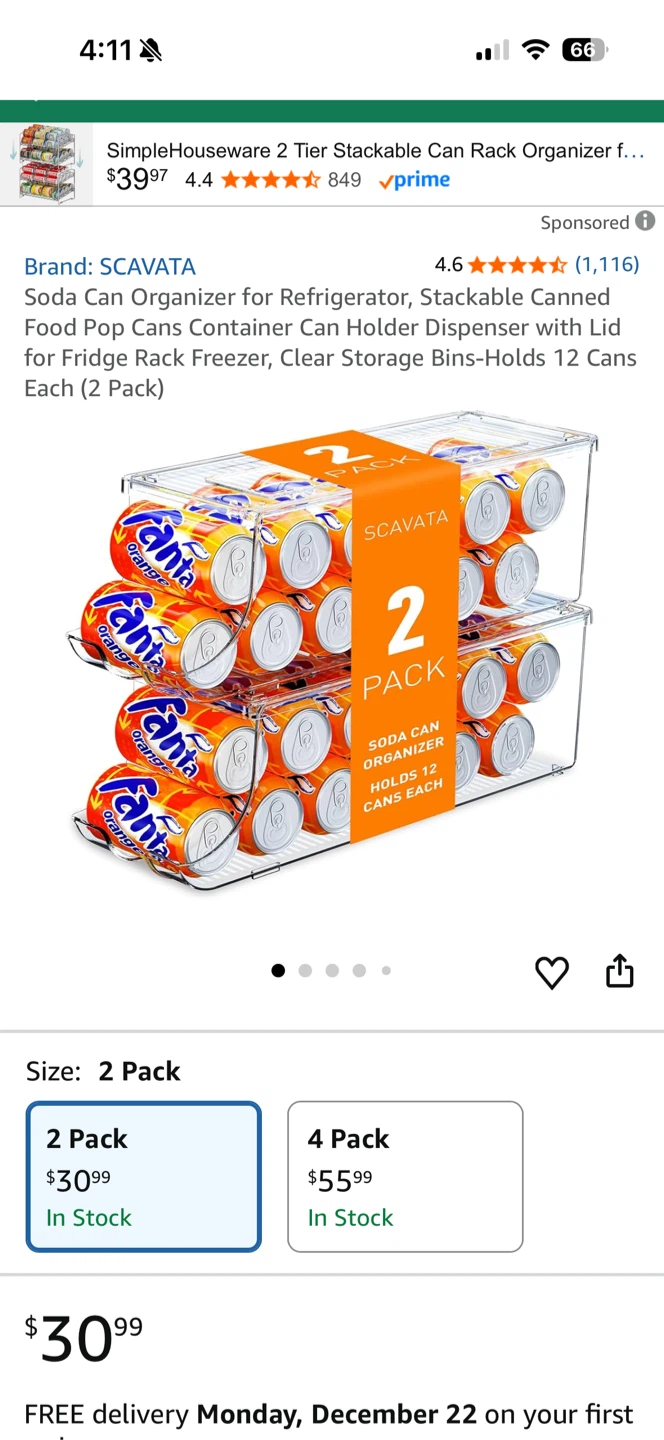 1 pack Stackable Can Rack Organizer