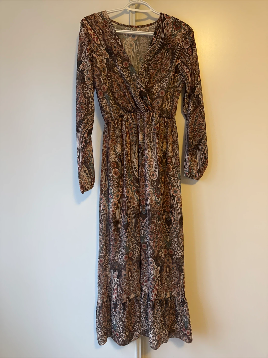 Paisley Print Long Sleeve Maxi Dress