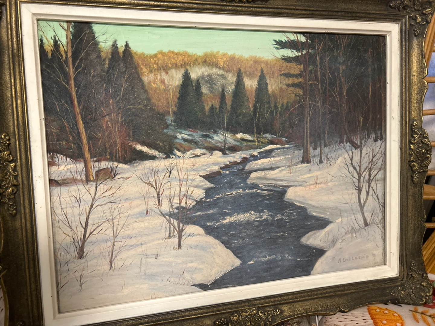 Vintage Framed Winter Landscape Painting - photo 2