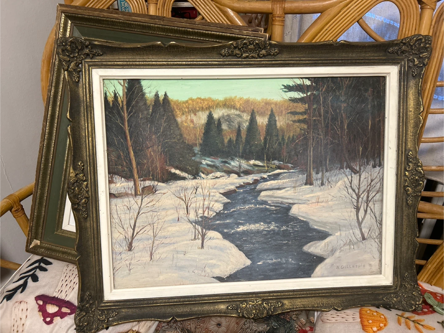 Vintage Framed Winter Landscape Painting