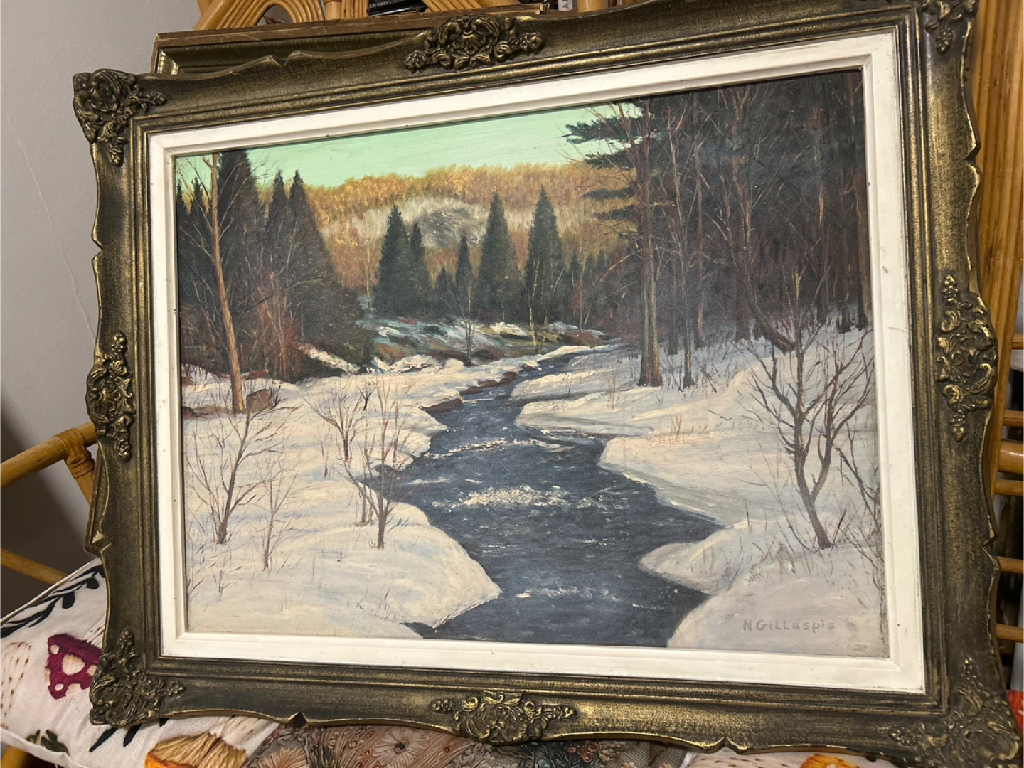 Vintage Framed Winter Landscape Painting - photo 4