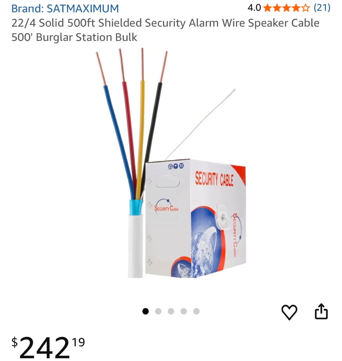 SATMAXIMUM 22/4 Security Alarm Wire Speaker Cable - New