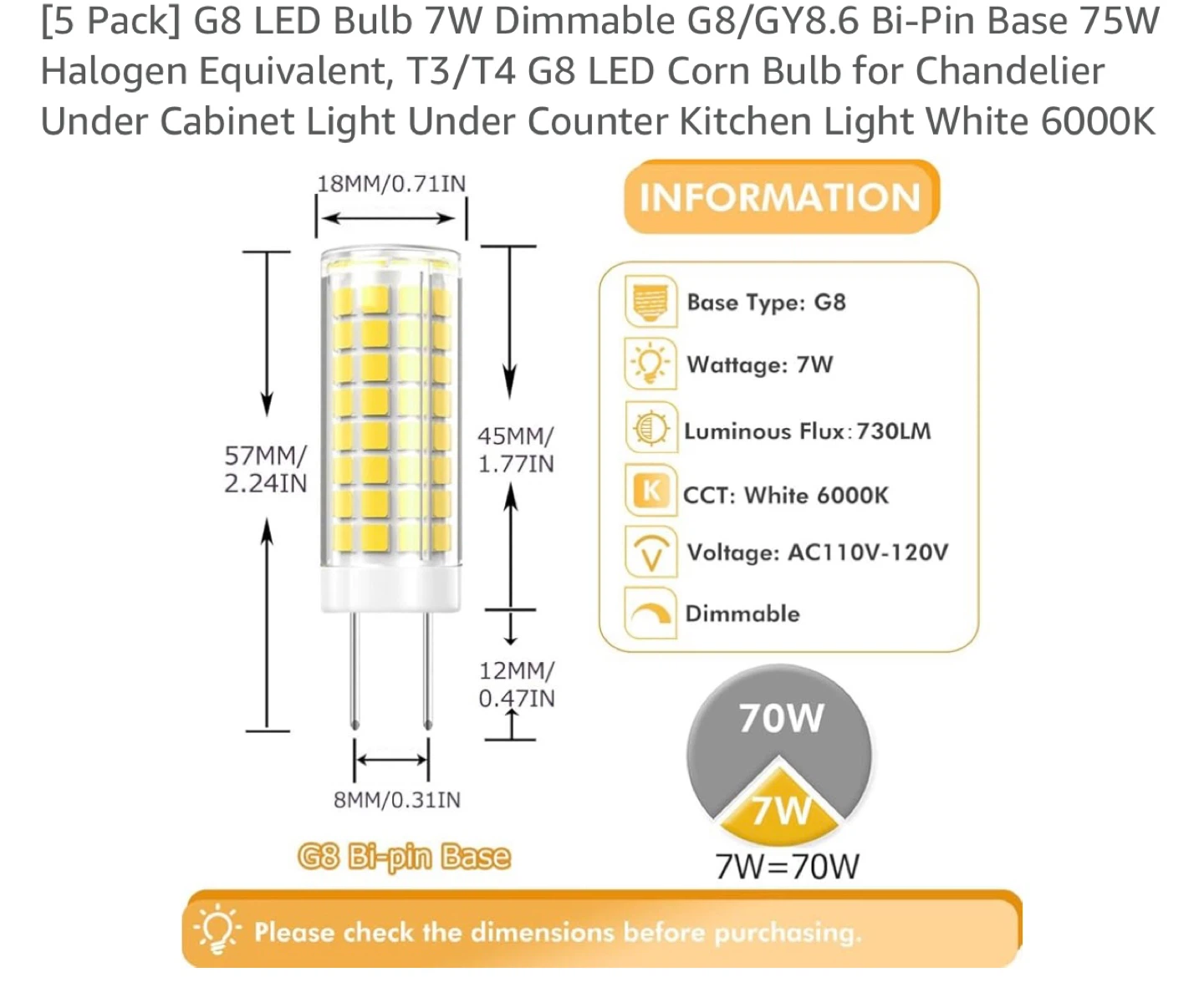 G8 LED Bulb 7W Dimmable - 5 Pack - photo 2