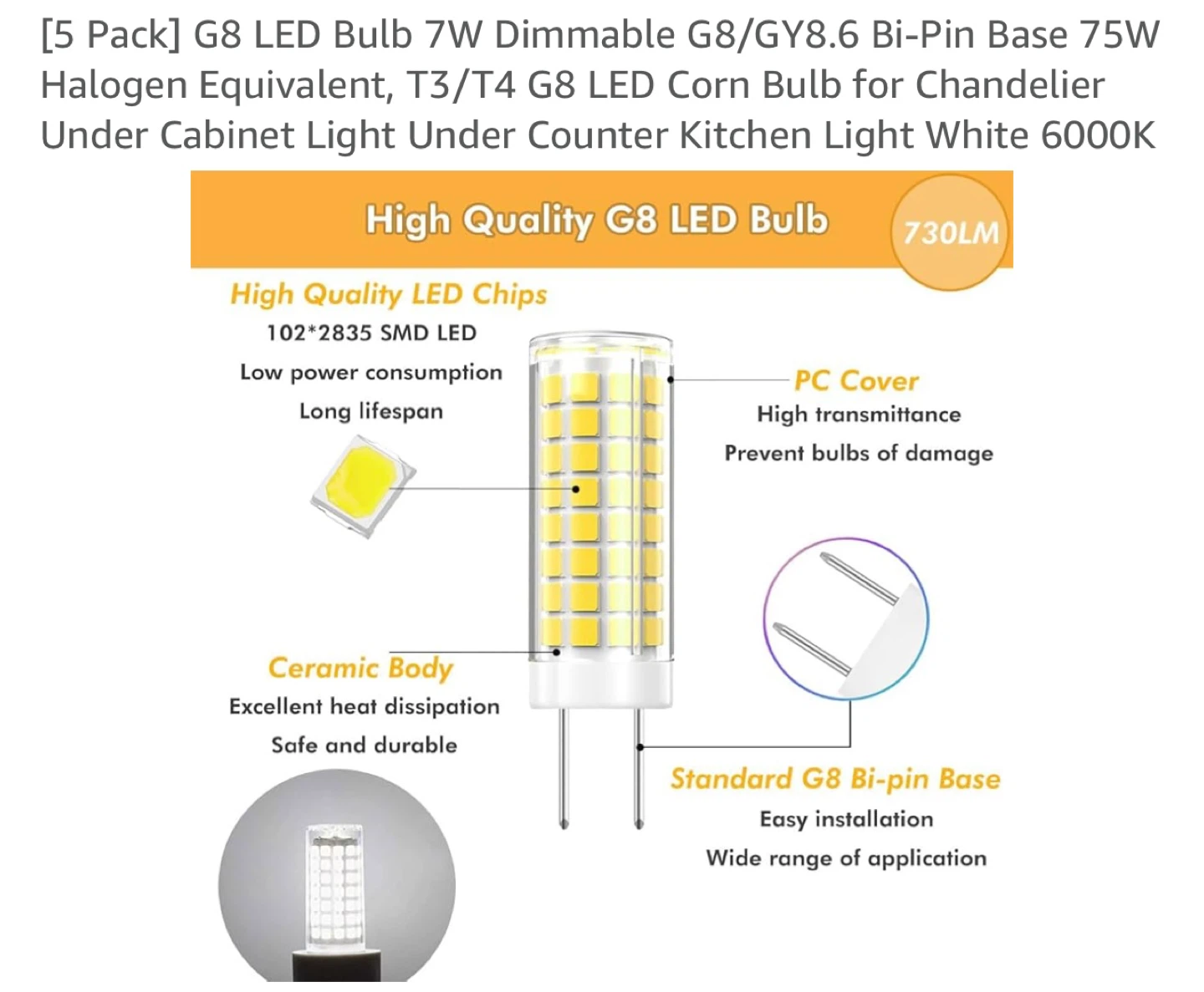 G8 LED Bulb 7W Dimmable - 5 Pack - photo 5