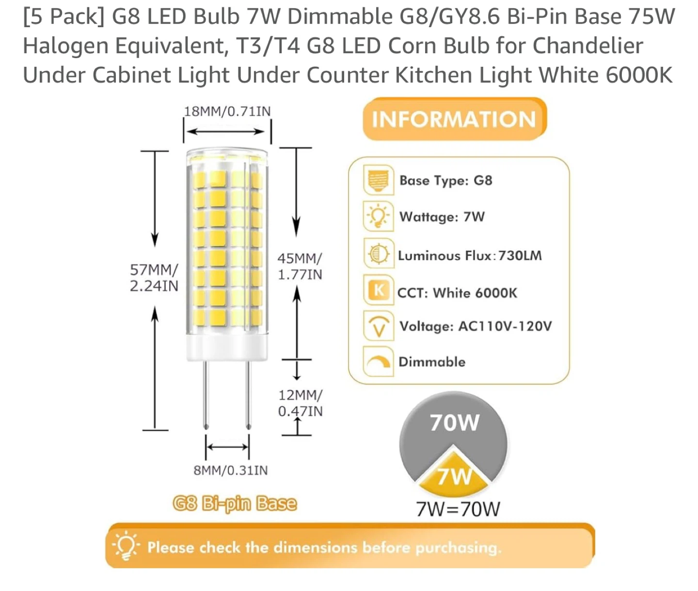 G8 LED Bulb 7W Dimmable - 5 Pack - photo 3