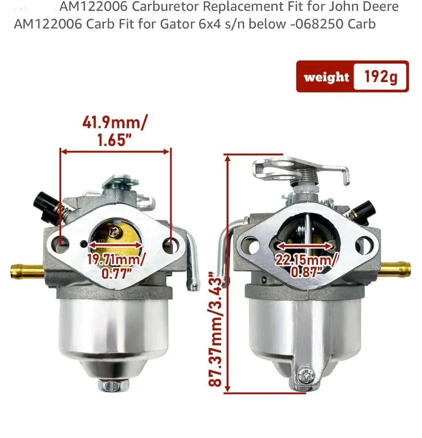 John Deere AM122006 Carburetor Replacement - photo 2