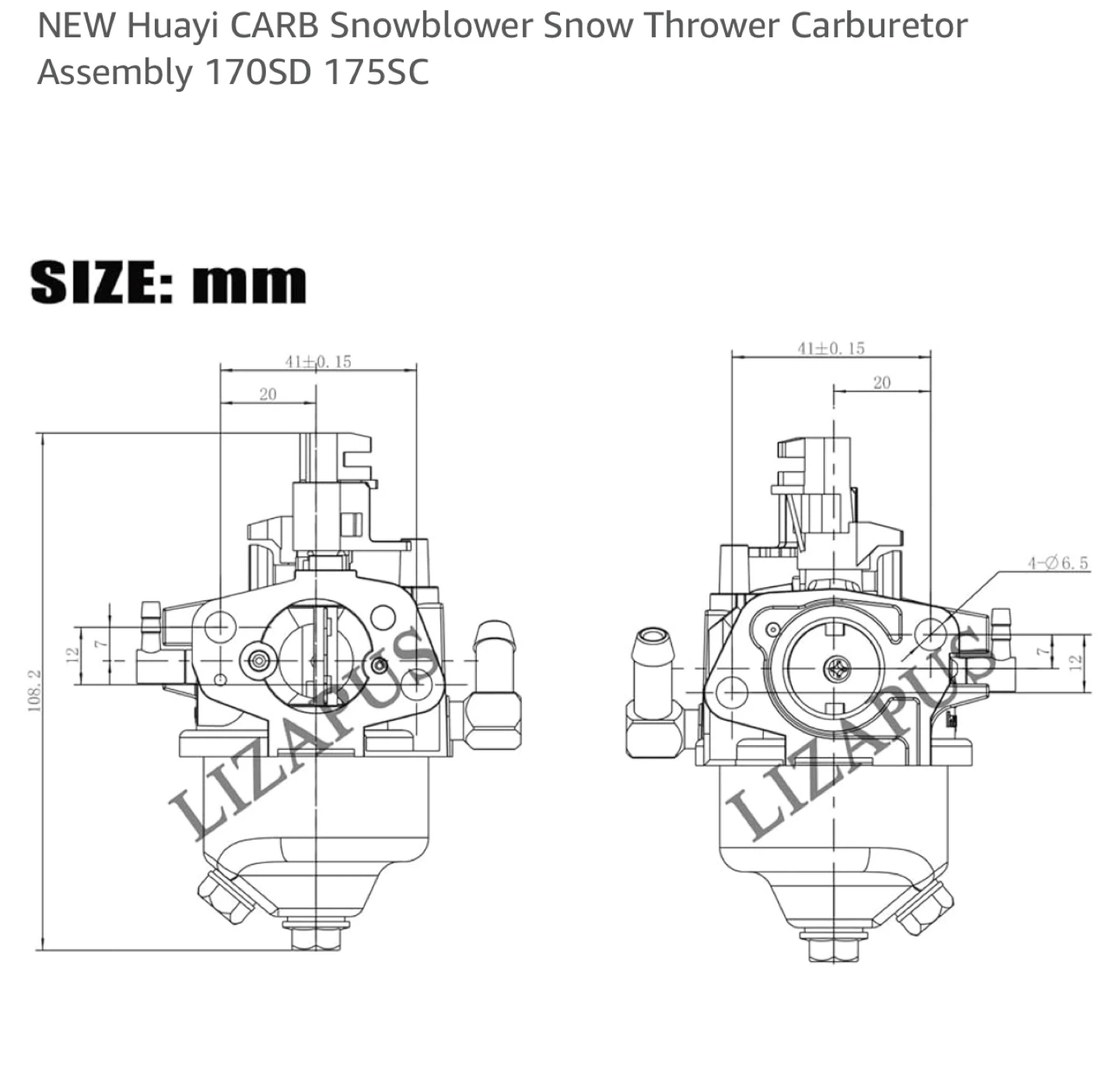 Huayi CARB Snowblower Carburetor 170SD 175SC - photo 5