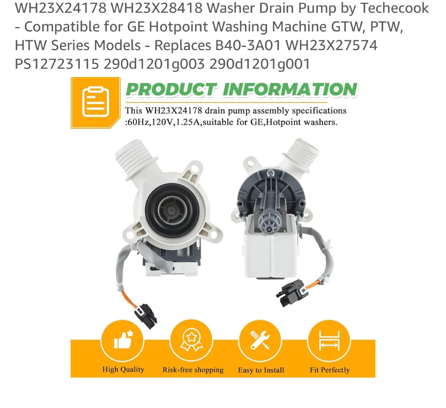 Washer Drain Pump WH23X24178 - photo 4