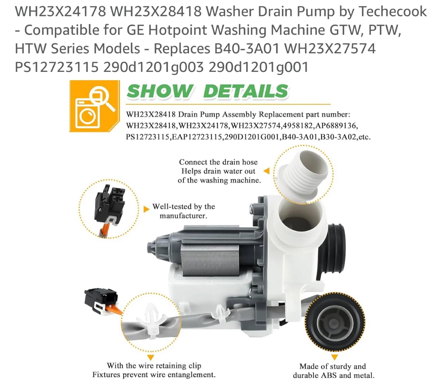 Washer Drain Pump WH23X24178 - photo 3