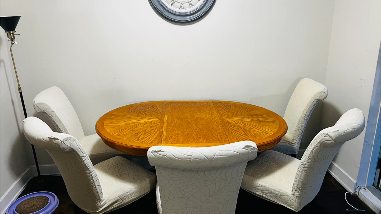 Dining Table with 5 Chairs - Wood & Fabric
