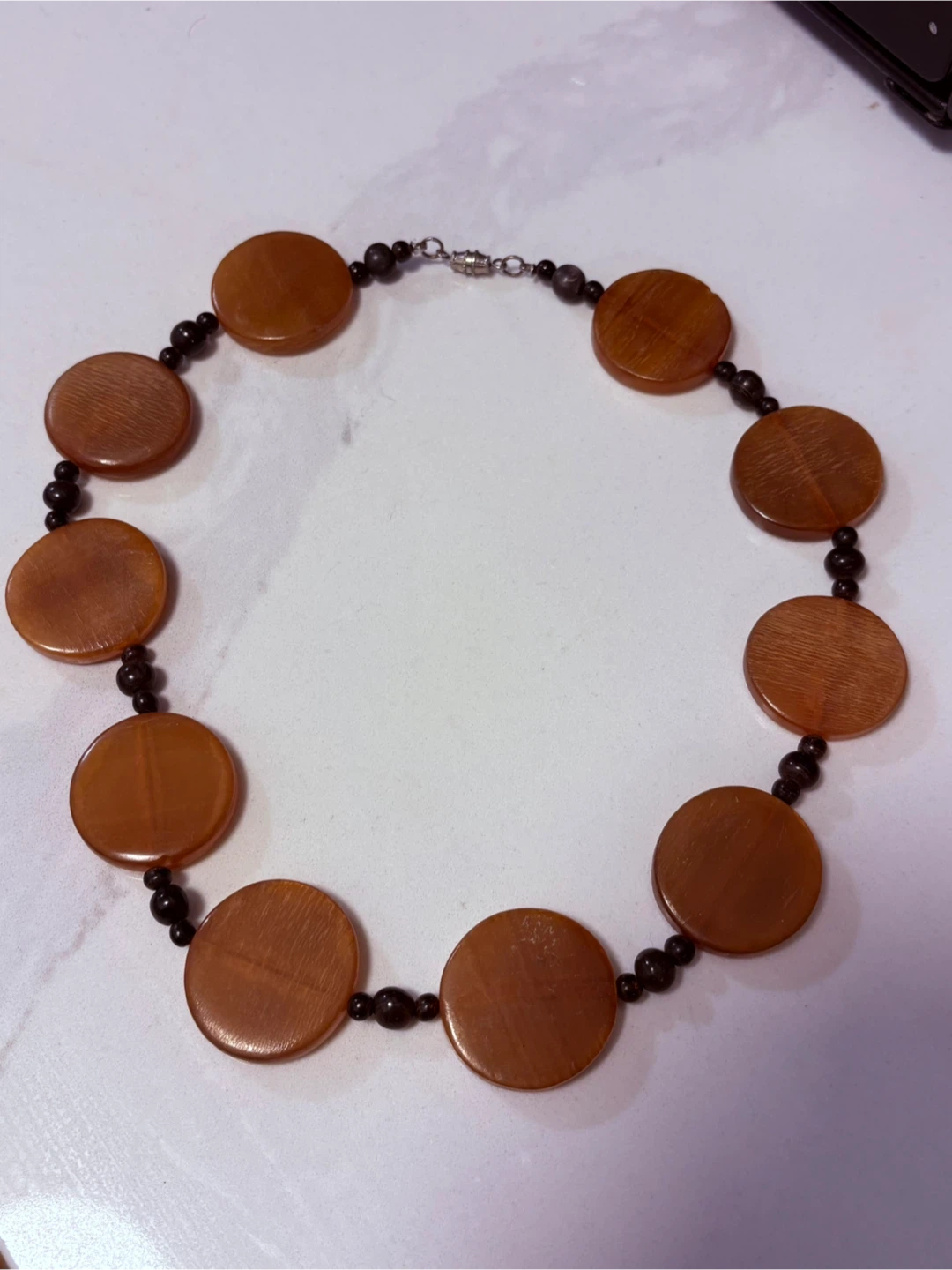 Vintage Faux Wooden Disc Necklace